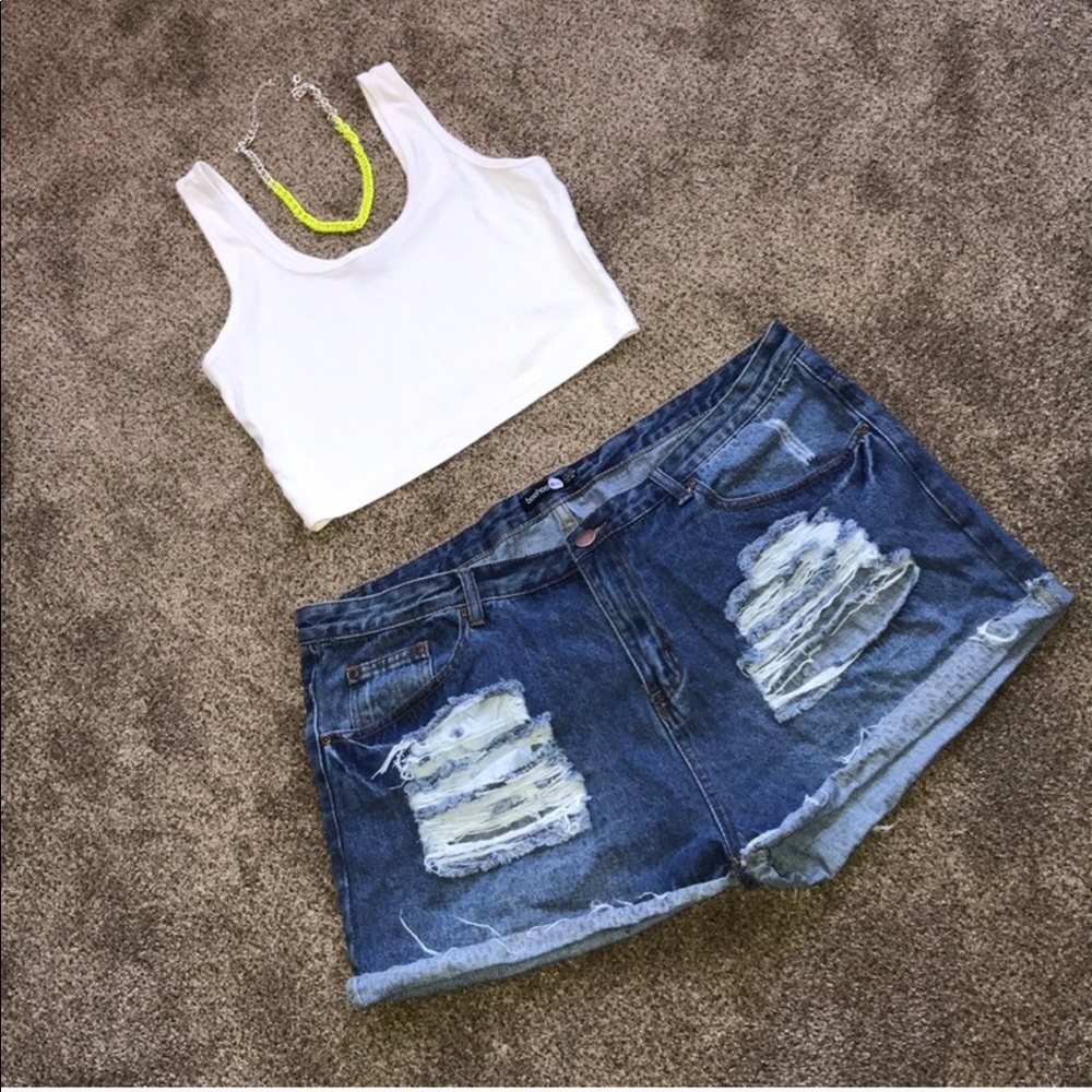 Boohoo Distressed Denim Shorts